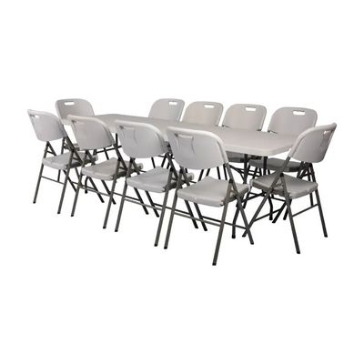 Buy 6ft 8ft Plastic Folding Table And Chairs Rectangular 10 People White Plastic Table Chairs online manufacture