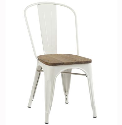 Buy White Cafe Tolix Dining Chair Stackable Metal Restaurant Chairs With Wooden Seat online manufacture
