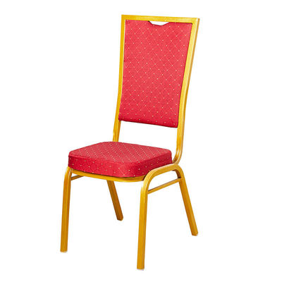 Buy Tube Thickness 0.8-1.2 Mm High Back Steel Metal Fabric Upholstered Banquet Hotel Chairs Stackable Golden Party Event Chairs online manufacture