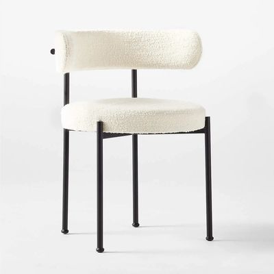 Adjustable White Boucle Dining Chair with Metal Iron Legs Style Modern Kitchen Room Furniture