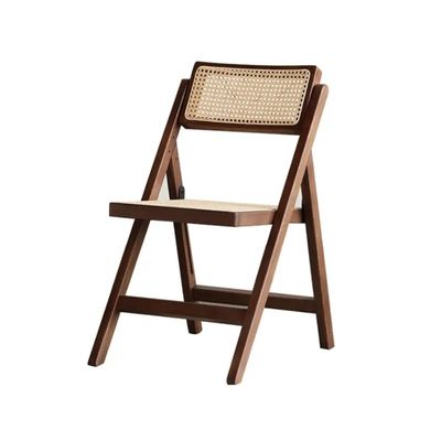 Restaurant Folding Outdoor Wicker Dining Chairs Wooden Frame Rattan Side Chair