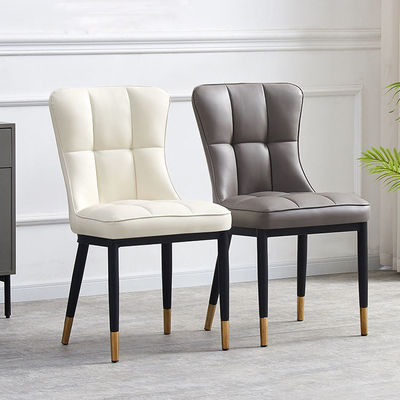 Grey Upholstered Leather Dining Chair With Metal Leg For Kitchen