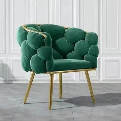 Customized Green Upholstered Dining Chairs Metal Legs Fabric Velvet Dining Armchair