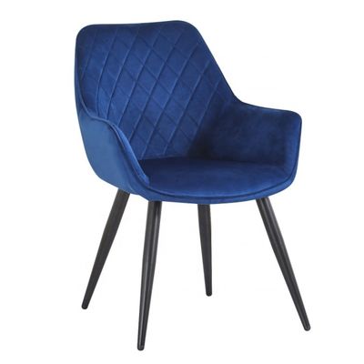 Velvet Blue Upholstered Dining Chairs With Black Metal Legs