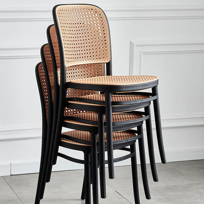 French Style High Back Dining Chair In Plastic Rattan Seat Black