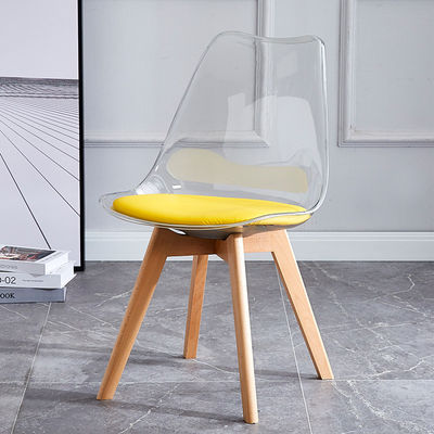 Transparent Plastic Tulip Dining Table Chairs PU Cushion Beech Wood Legs