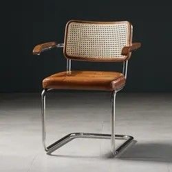 Customized Cafe Mid Century Cane Dining Chairs With Stainless Steel Frame