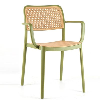 Rattan Restaurant Chair Plastic Stackable PP Plastic Dining Armchair